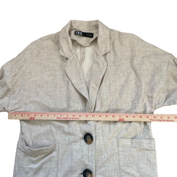 Zara Oversized Linen Blend Button Front Jacket Women's Size Small Cream Work - Picture 4 of 5